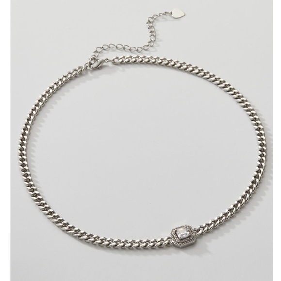 💎Street Fashion Silver Toned Zirconia Chain Necklace princess cut - Picture 10 of 10